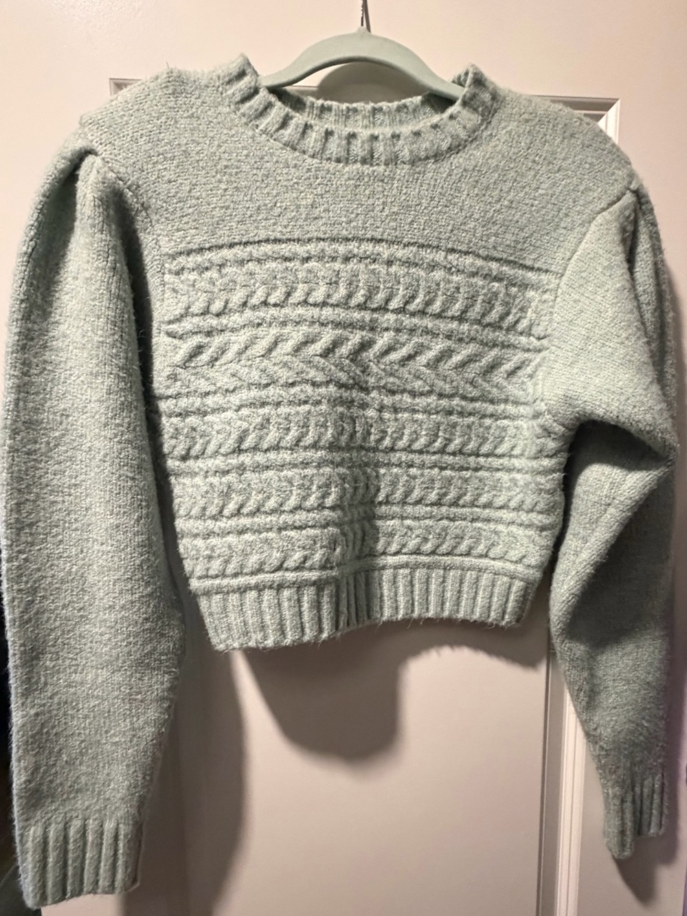 For Love & Lemons Cropped Cable Knit Women's Sweater in Light Mint